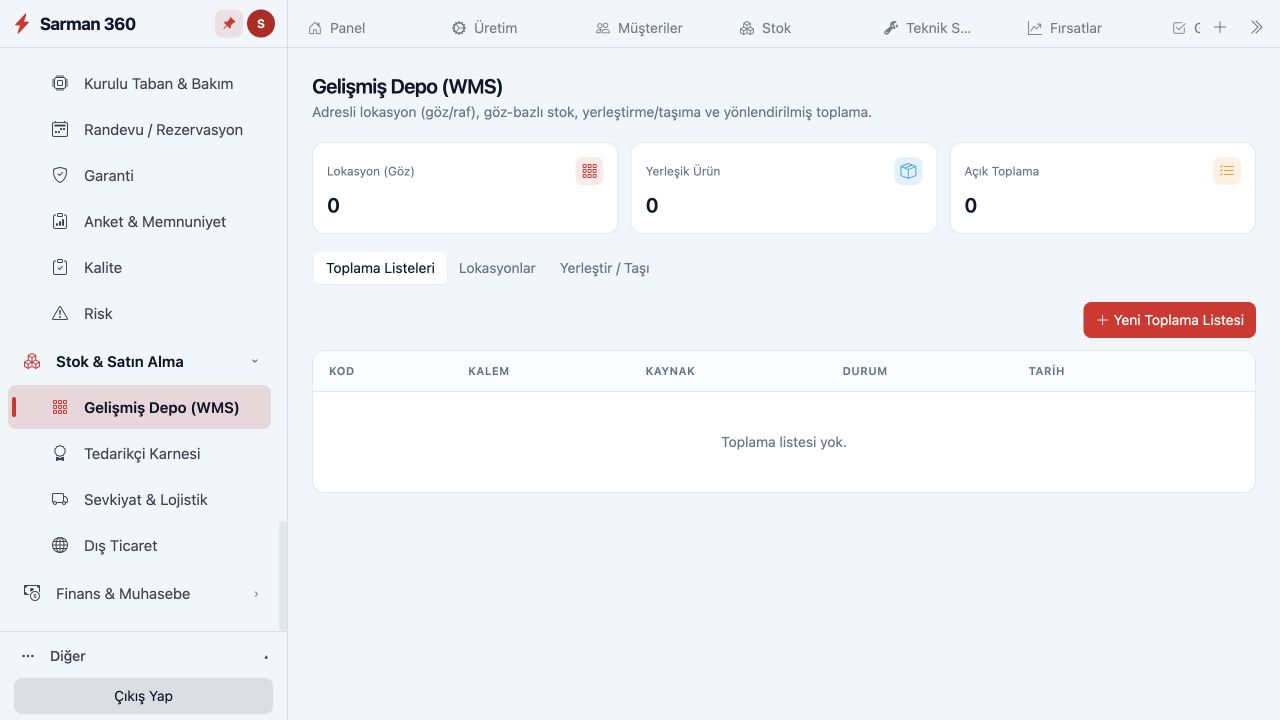 Üretim & Sanayi — Gelişmiş Depo (WMS)