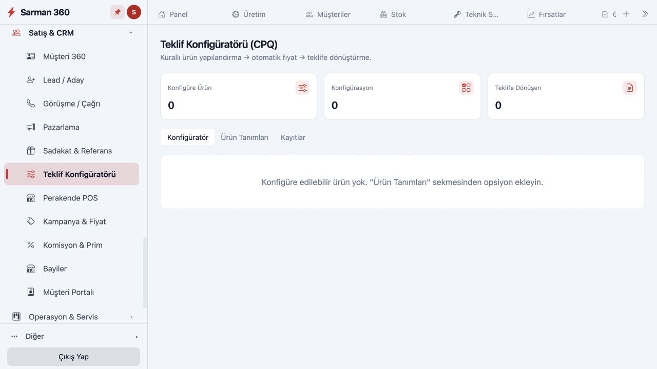 Makine & Endüstriyel Ekipman — Teklif Konfigüratörü
