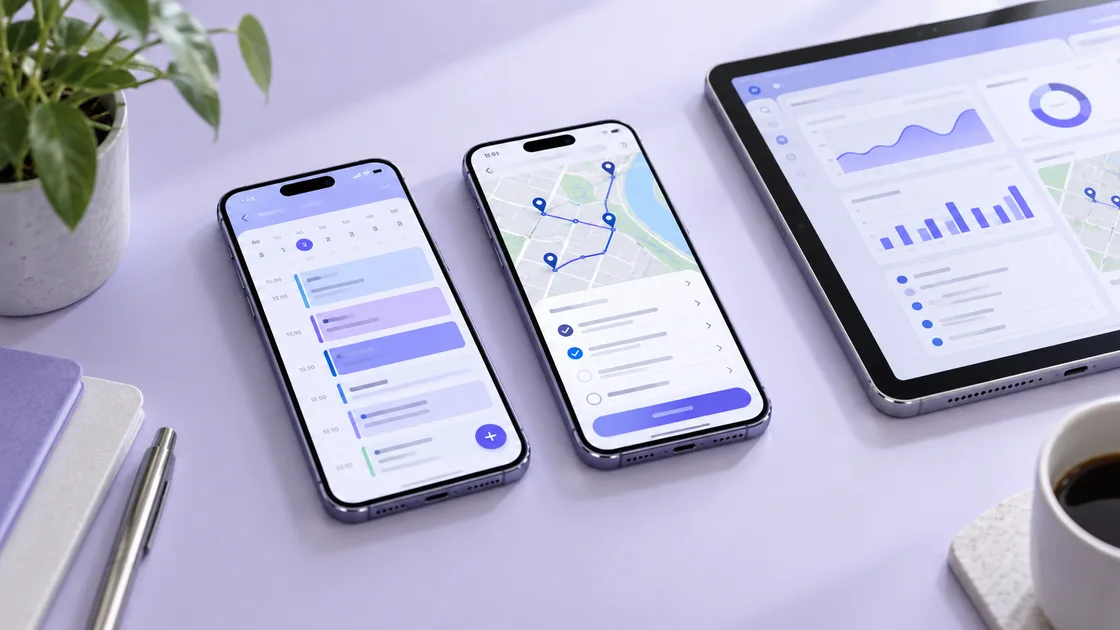 Mobil iş uygulamalarını temsil eden telefon ve tablet görseli